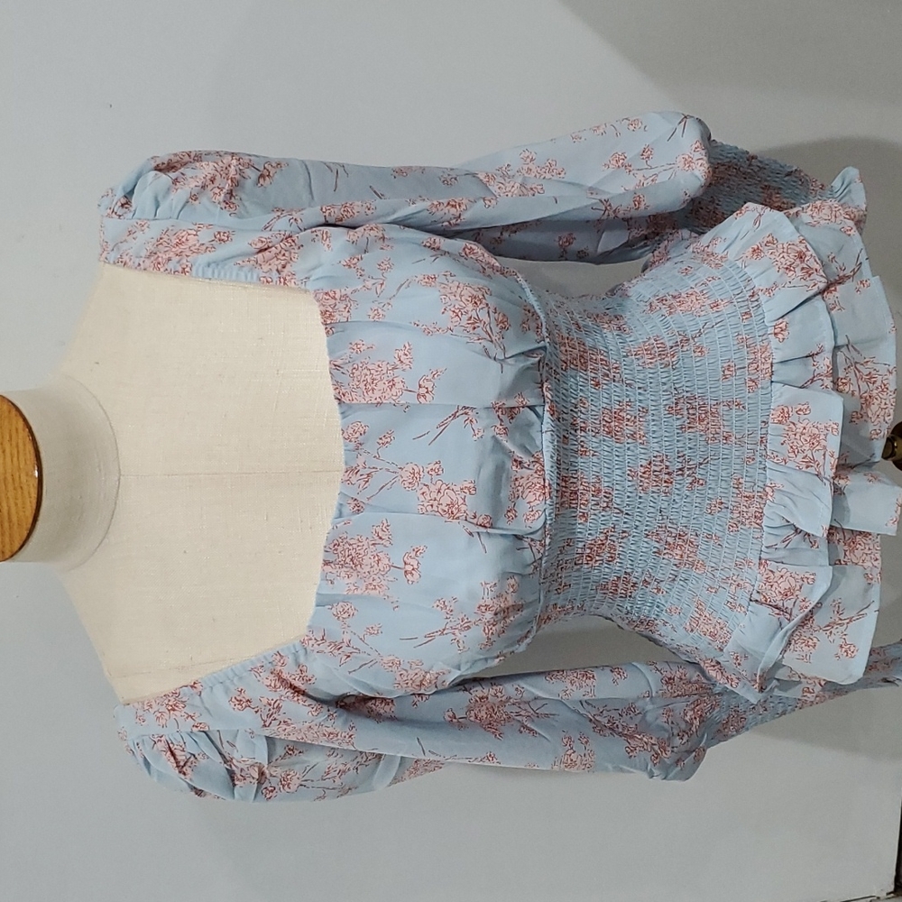NEW Cistar New York Floral Blouse – Smocked Waist Long Sleeve Women’s Top Medium